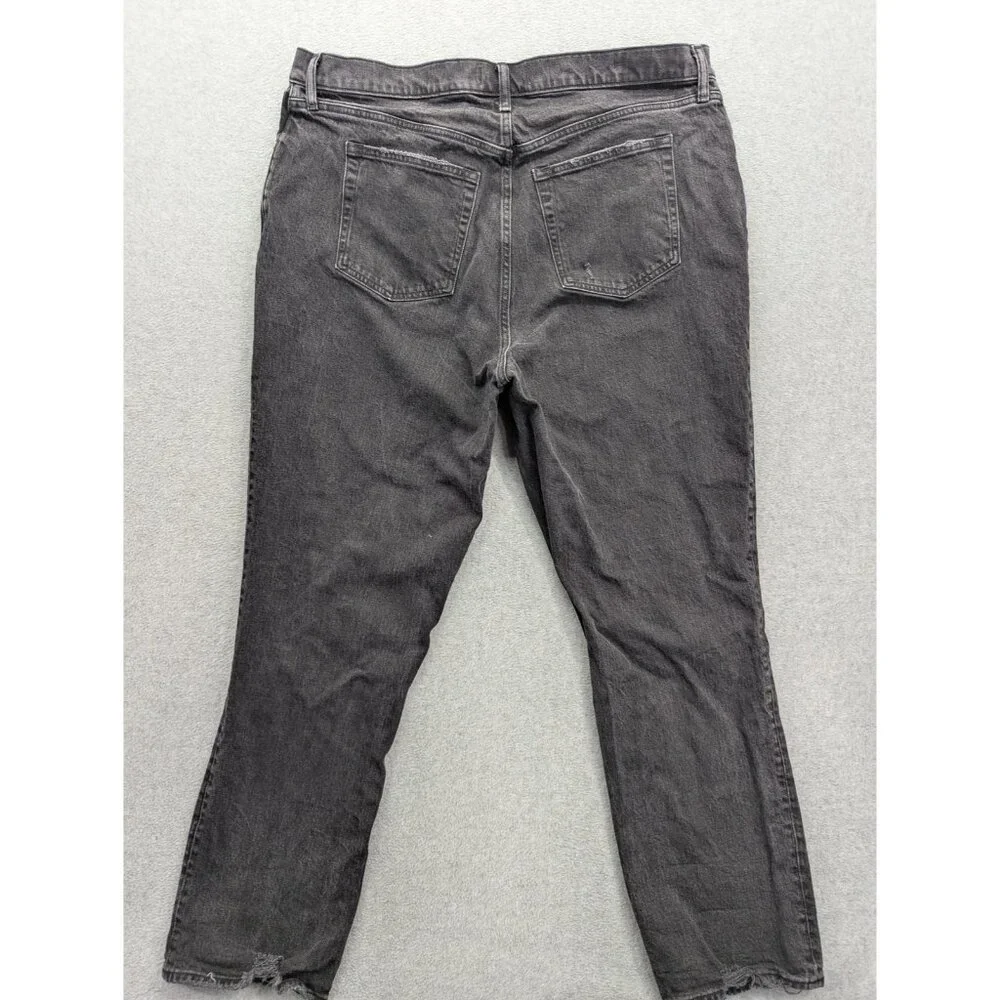 Abercrombie & Fitch 90s Straight Jeans Womens 35 Long Gray High Rise Distressed